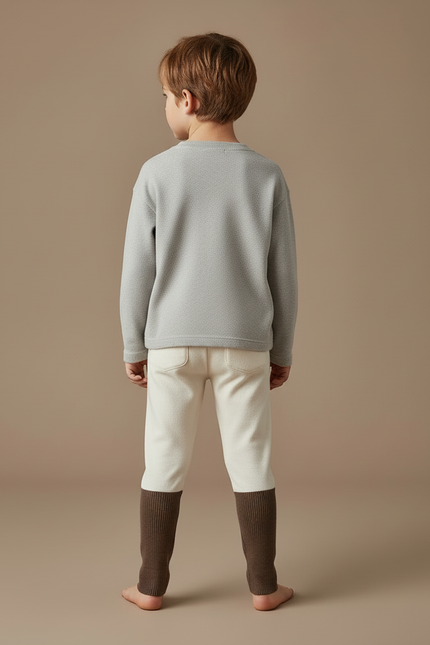 Pantalon Beige Côtelé Bicolore Ample Doublé Hiver Enfant - Molleton - vue 2