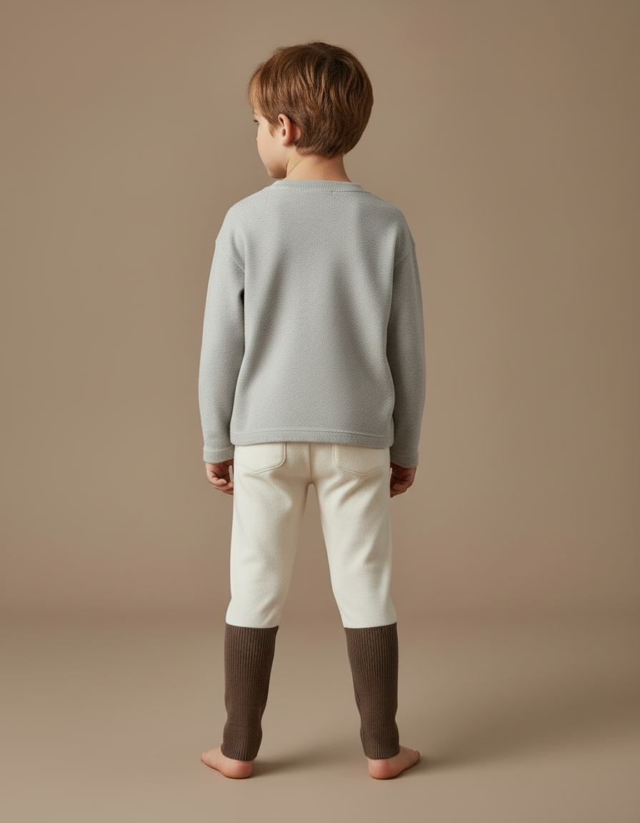 Pantalon Beige Côtelé Bicolore Ample Doublé Hiver Enfant - Molleton - vue 2