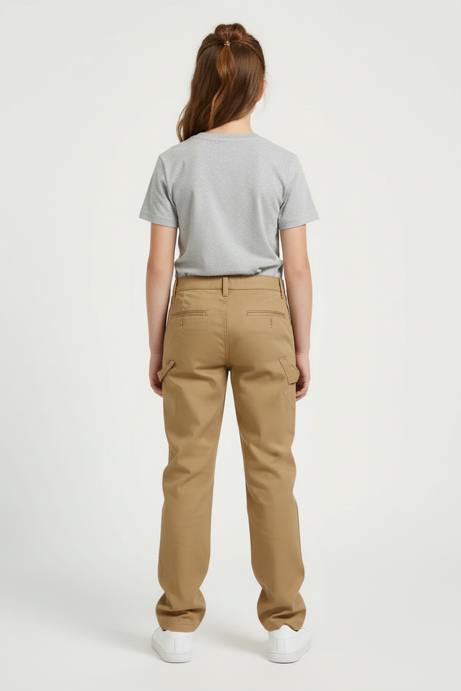 Pantalon Beige Enfant Droit Décontracté Coton Uni - Gabardine - vue 2