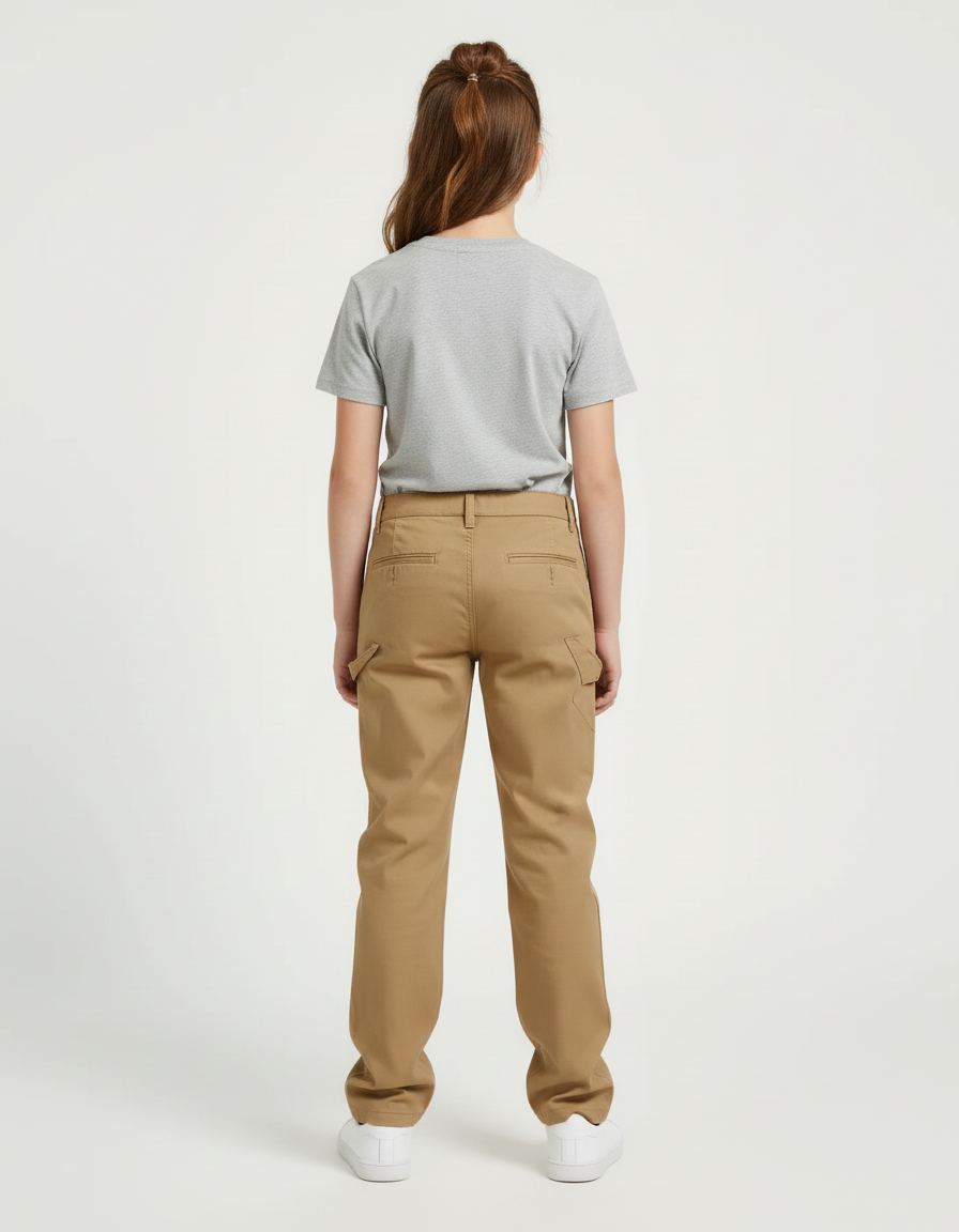 Pantalon Beige Enfant Droit Décontracté Coton Uni - Gabardine - vue 2