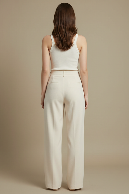 Pantalon Beige Taille Haute Ample Plissé Décontracté - Gabardine - vue 2