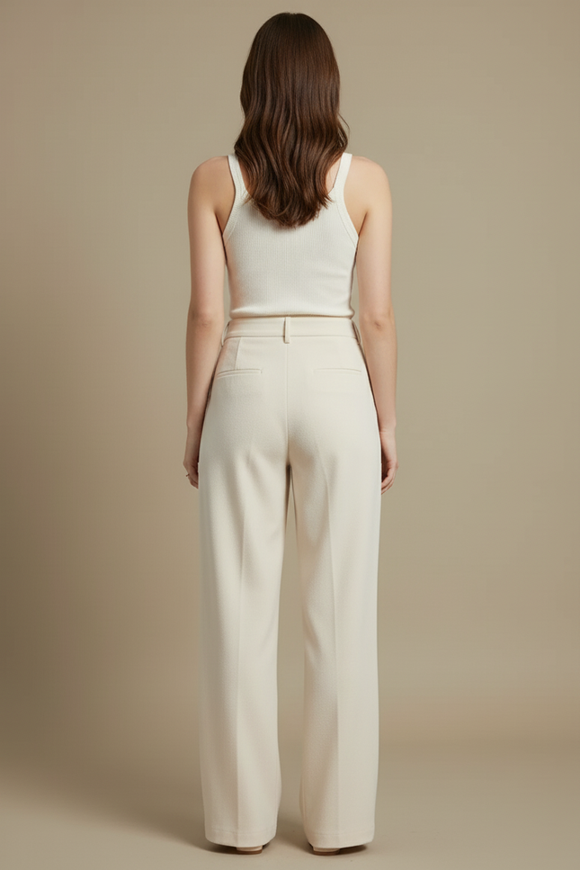 Pantalon Beige Taille Haute Ample Plissé Décontracté - Gabardine - vue 2