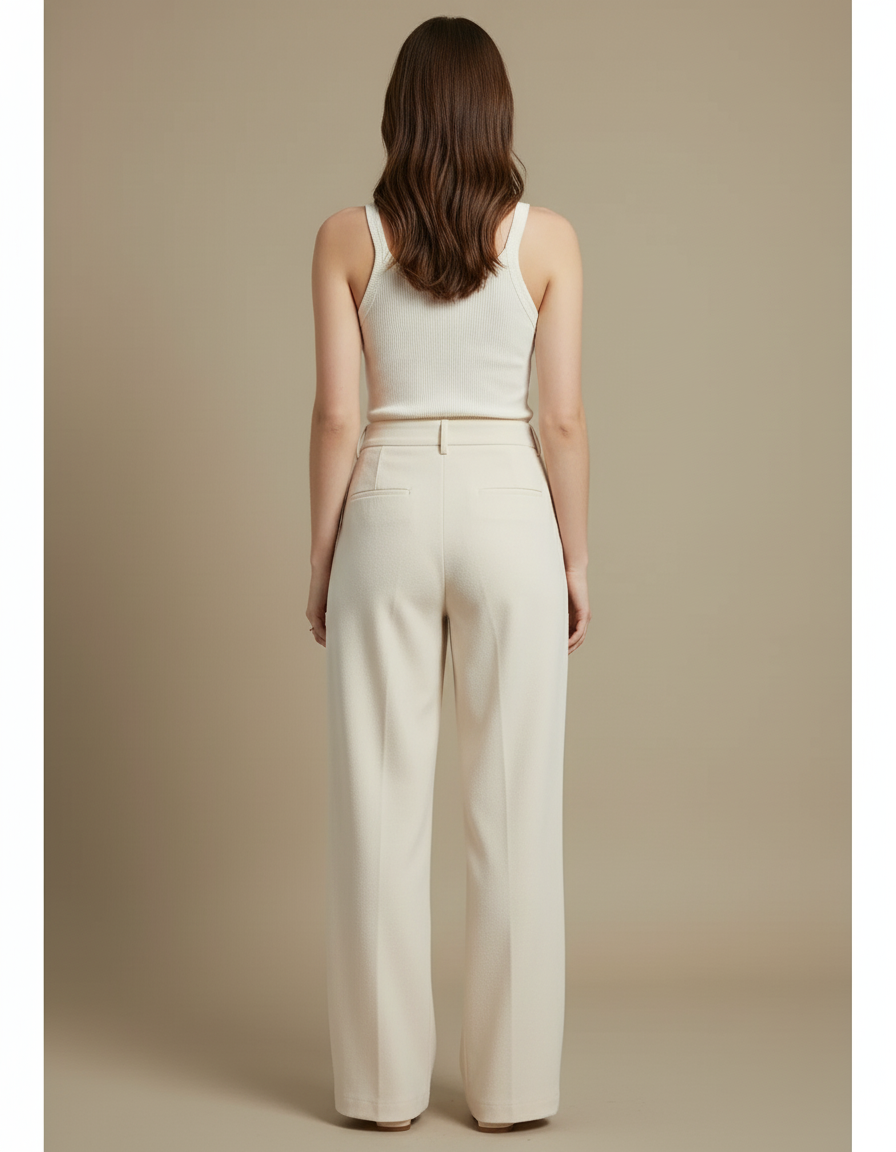 Pantalon Beige Taille Haute Ample Plissé Décontracté - Gabardine - vue 2