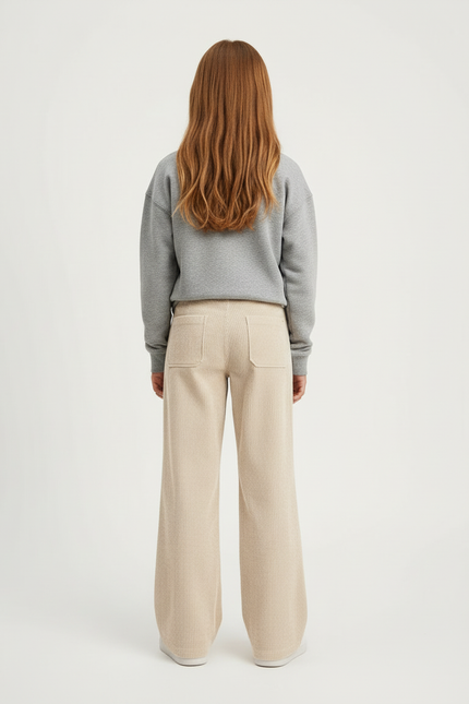 Pantalon Beige Côtelé Ample Poches Fille - Cordé - vue 2