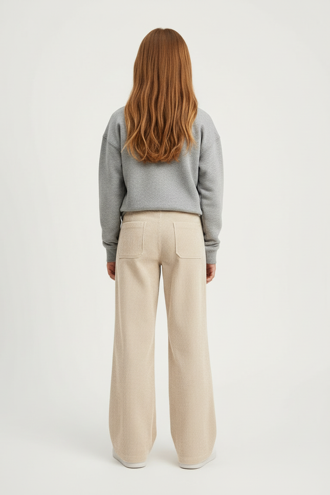 Pantalon Beige Côtelé Ample Poches Fille - Cordé - vue 2