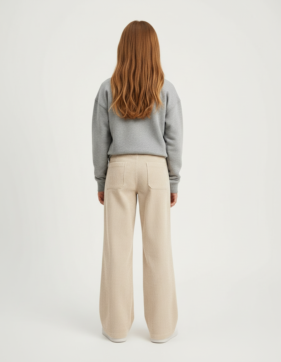 Pantalon Beige Côtelé Ample Poches Fille - Cordé - vue 2