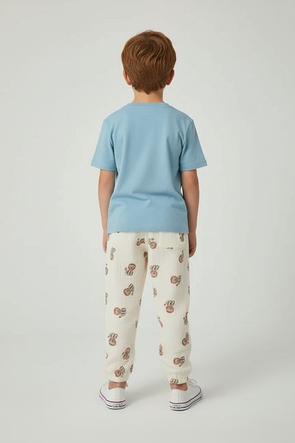 Pantalon Beige Imprimé Oursons Ample Enfant Coton - vue 2