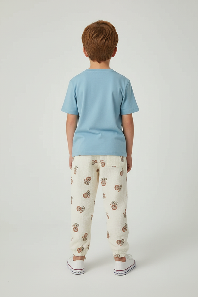 Pantalon Beige Imprimé Oursons Ample Enfant Coton - vue 2