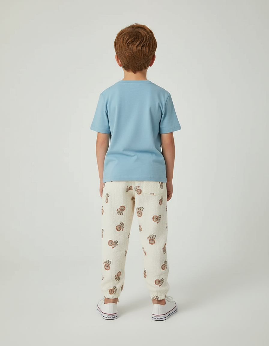 Pantalon Beige Imprimé Oursons Ample Enfant Coton - vue 2