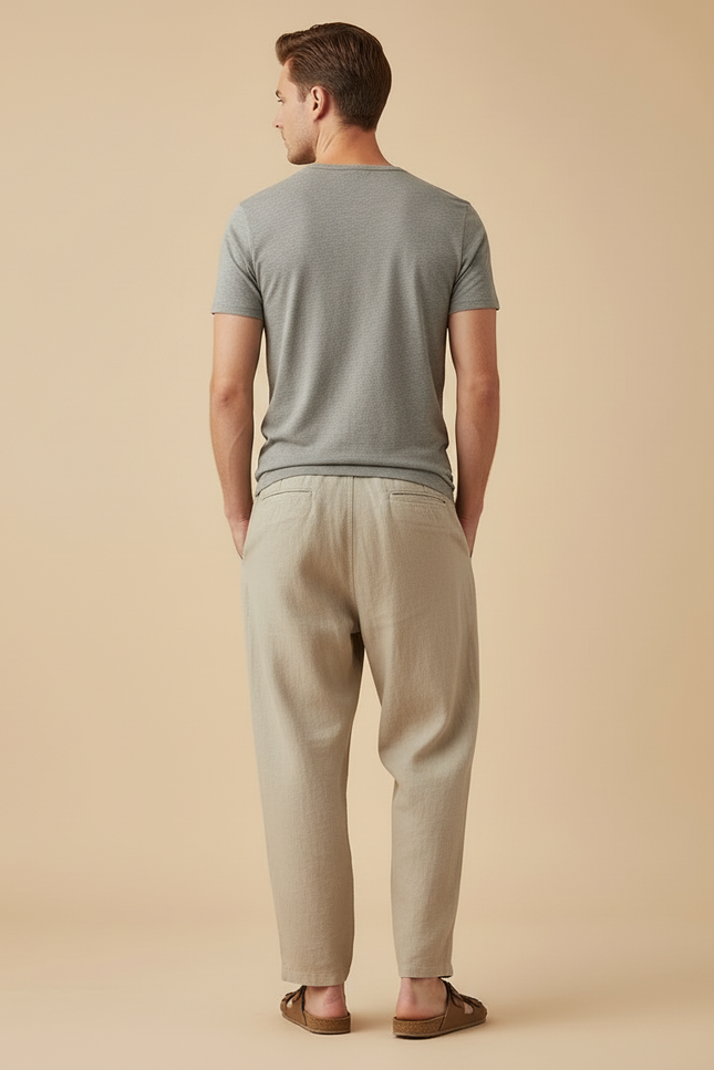 Pantalon Beige Lin Ample Décontracté Homme Respirant - vue 2