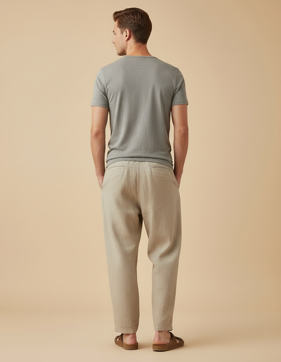 Pantalon Beige Lin Ample Décontracté Homme Respirant - vue 2