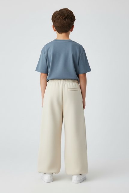 Pantalon Beige Large Molletonné Élastique Garçon Confortable - vue 2