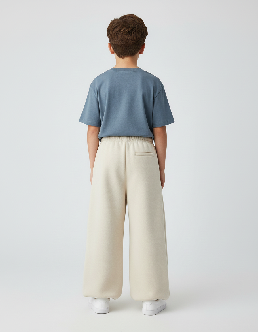 Pantalon Beige Large Molletonné Élastique Garçon Confortable - vue 2