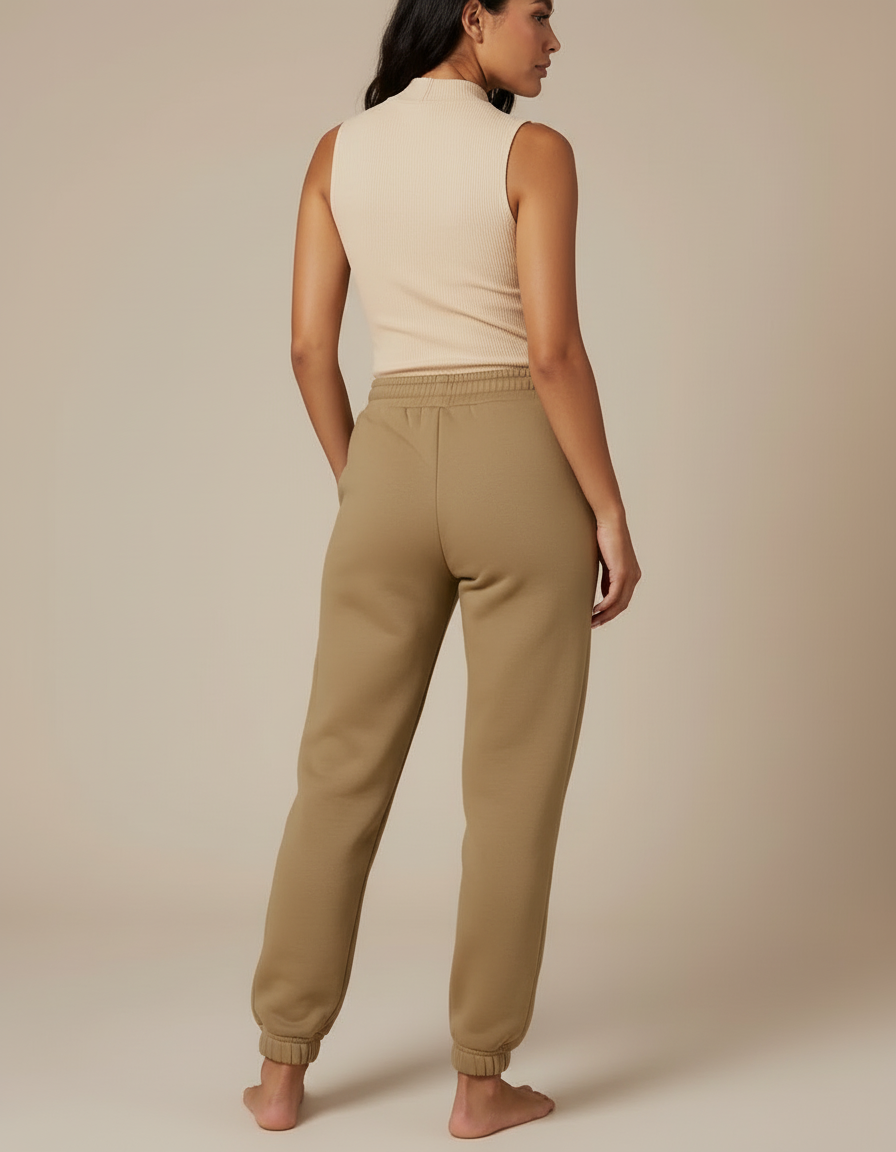 Pantalon Beige Molletonné Confortable Décontracté Femme - Kaki - vue 2