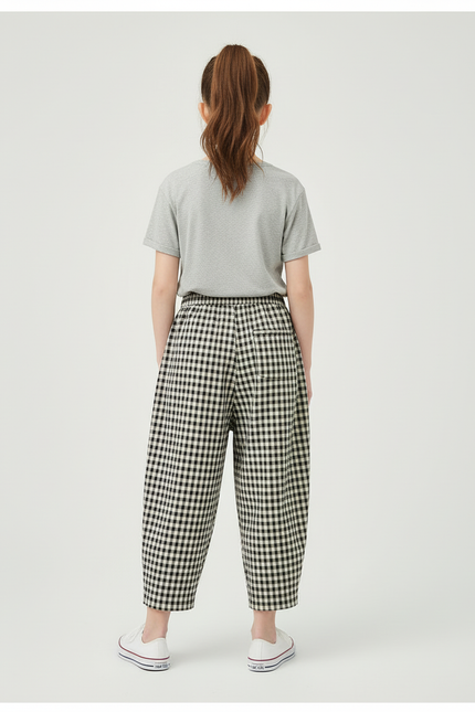 Pantalon Beige À Carreaux Ample Décontracté Enfant - Coton - vue 2