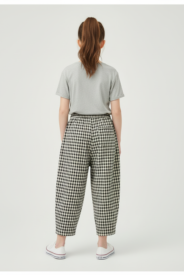 Pantalon Beige À Carreaux Ample Décontracté Enfant - Coton - vue 2