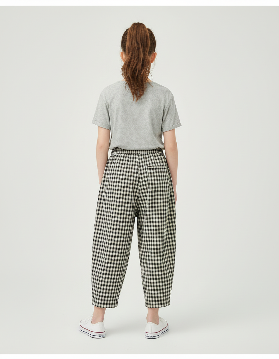 Pantalon Beige À Carreaux Ample Décontracté Enfant - Coton - vue 2
