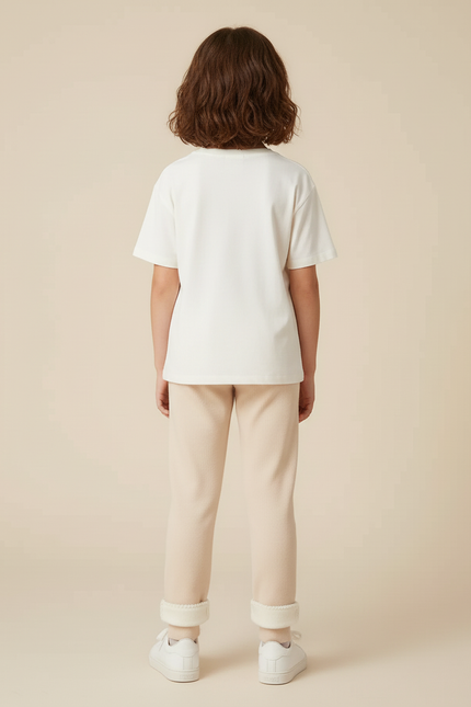 Pantalon Beige Côtelé Brodé Molletonné Enfant Hiver - Cordé - vue 2