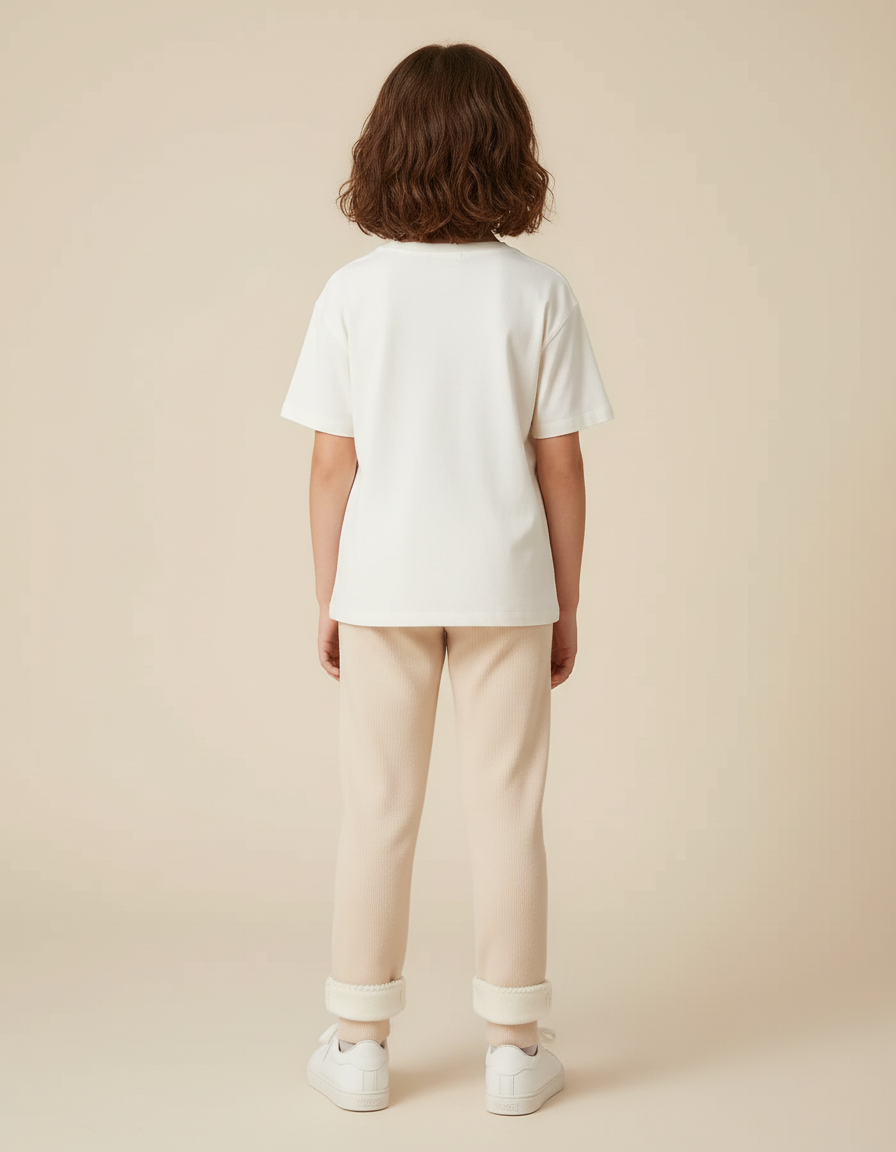 Pantalon Beige Côtelé Brodé Molletonné Enfant Hiver - Cordé - vue 2