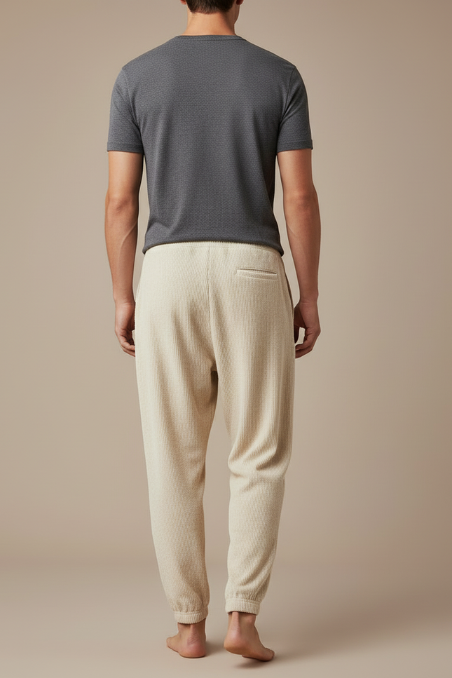 Pantalon Beige Côtelé Ample Décontracté Homme Cordon - Cordé - vue 2