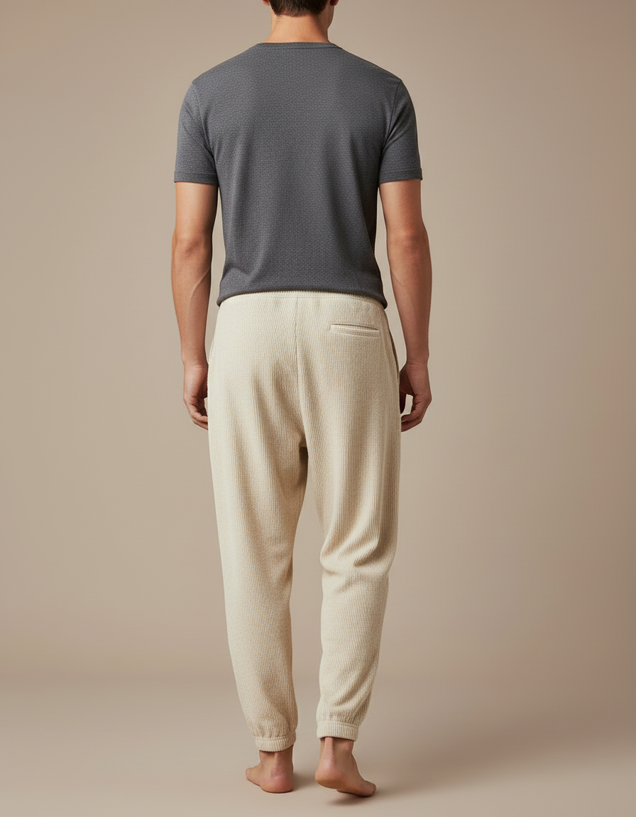 Pantalon Beige Côtelé Ample Décontracté Homme Cordon - Cordé - vue 2