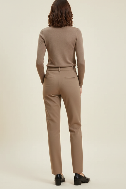 Pantalon Tailleur Taille Haute Beige - Gabardine - vue 2