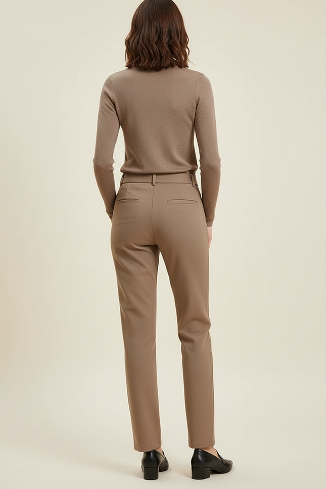 Pantalon Tailleur Taille Haute Beige - Gabardine - vue 2