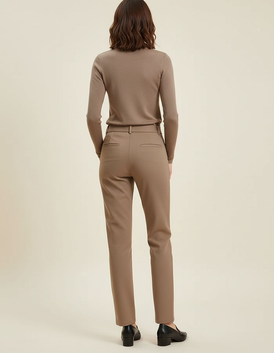 Pantalon Tailleur Taille Haute Beige - Gabardine - vue 2