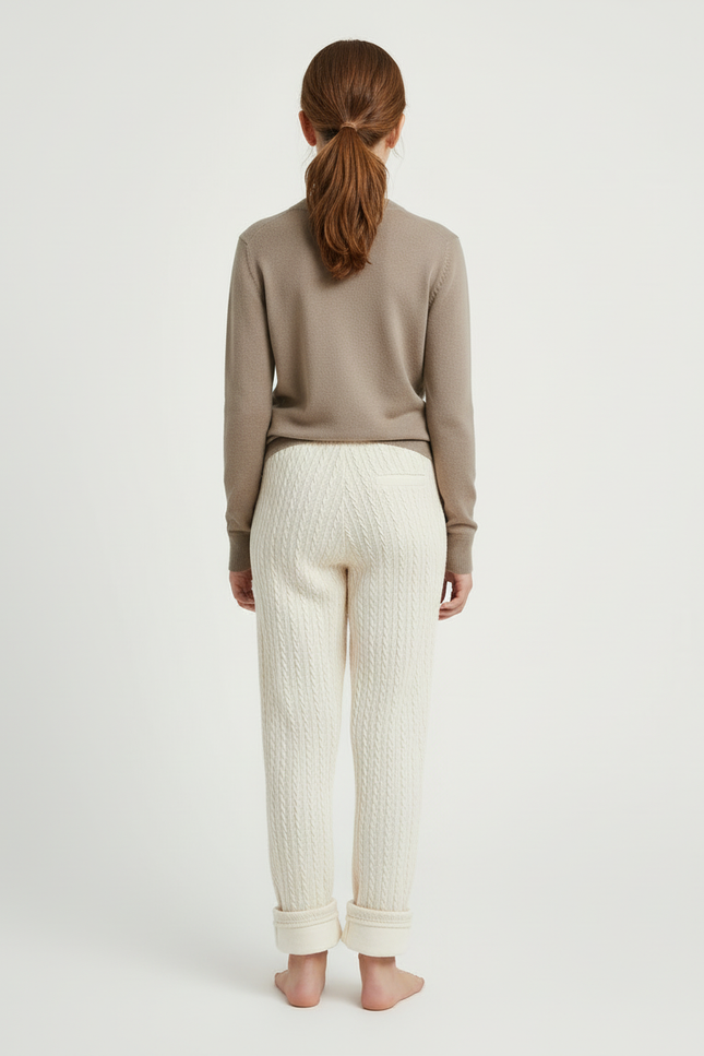 Pantalon Beige Tricoté Torsadé Doux Enfant Hiver - Maille - vue 2