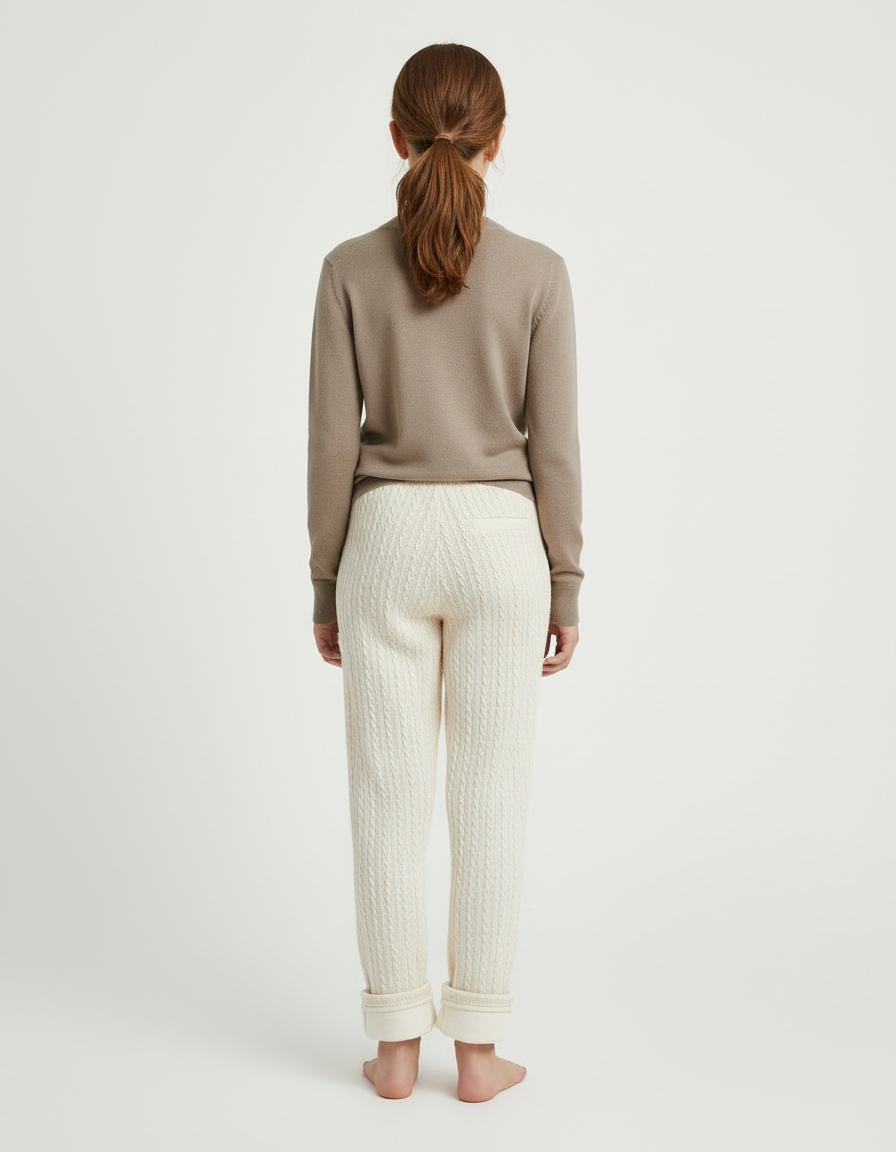 Pantalon Beige Tricoté Torsadé Doux Enfant Hiver - Maille - vue 2