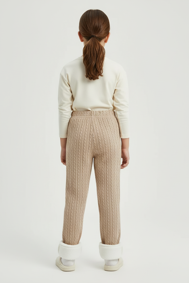Pantalon Beige Fille Tricoté Jacquard Chaud - Maille - vue 2