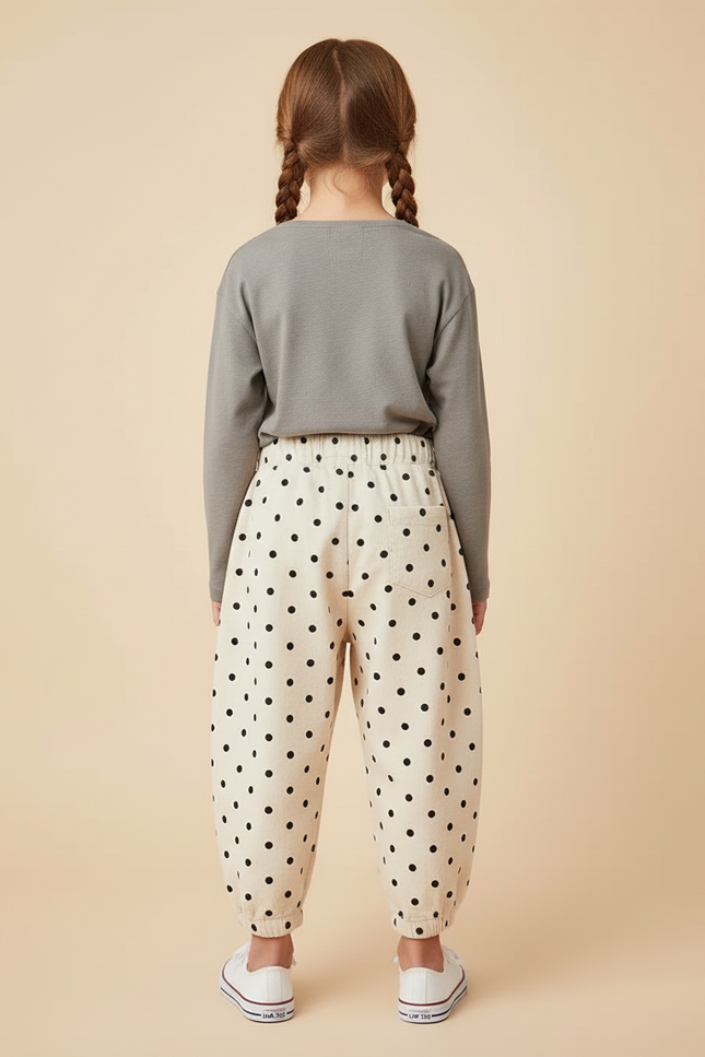 Pantalon Beige À Pois Ample Cordon Côtelé Doux - Cordé - vue 2