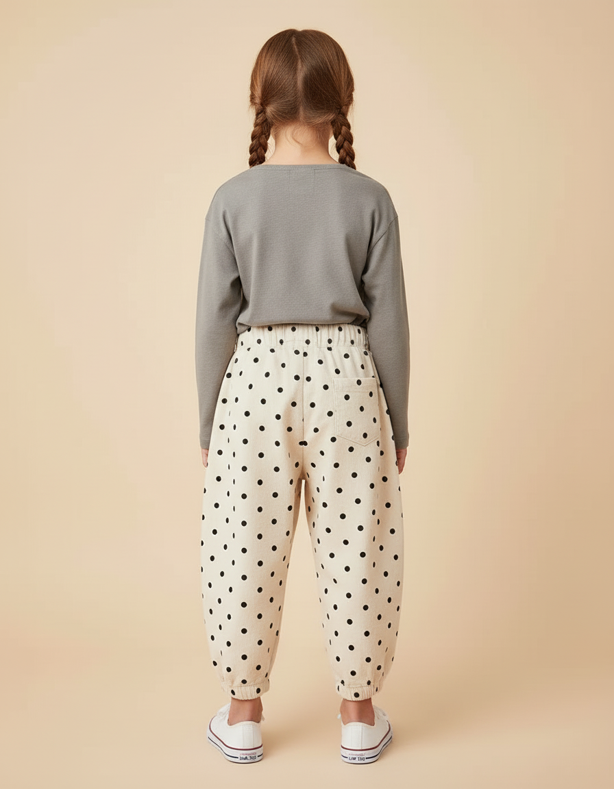 Pantalon Beige À Pois Ample Cordon Côtelé Doux - Cordé - vue 2