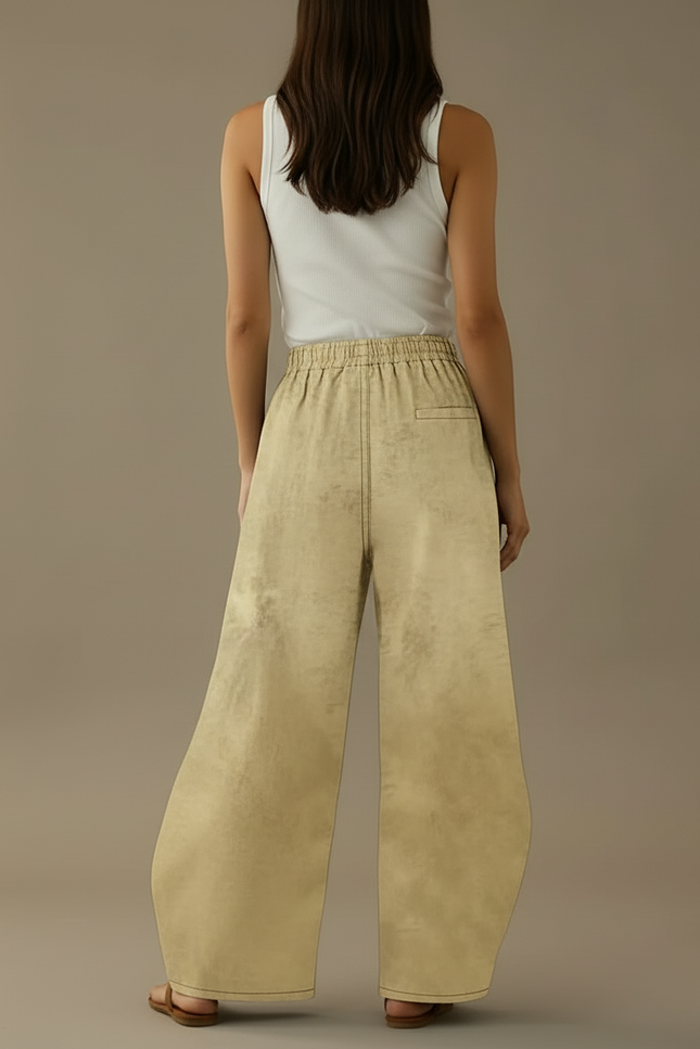 Pantalon Beige Ample Imprimé Chat Taille Élastique - Polyester - vue 2