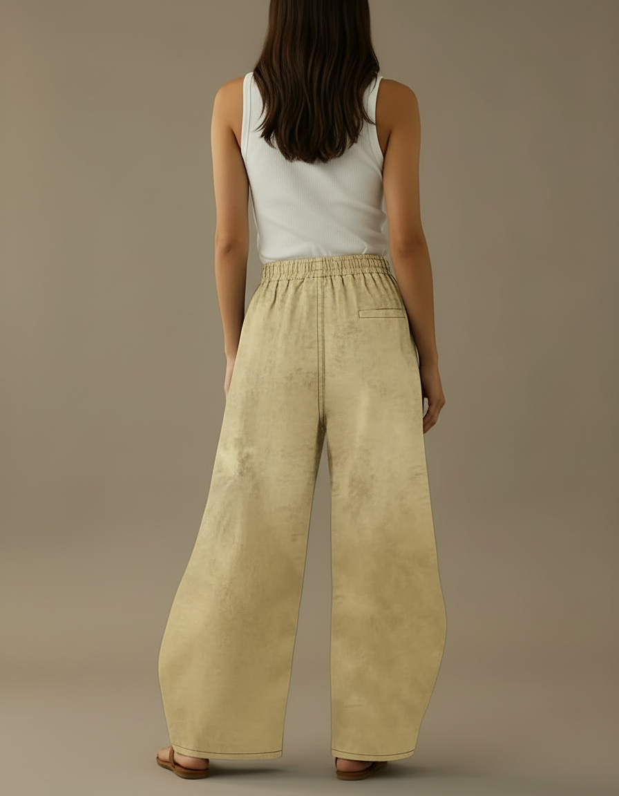 Pantalon Beige Ample Imprimé Chat Taille Élastique - Polyester - vue 2