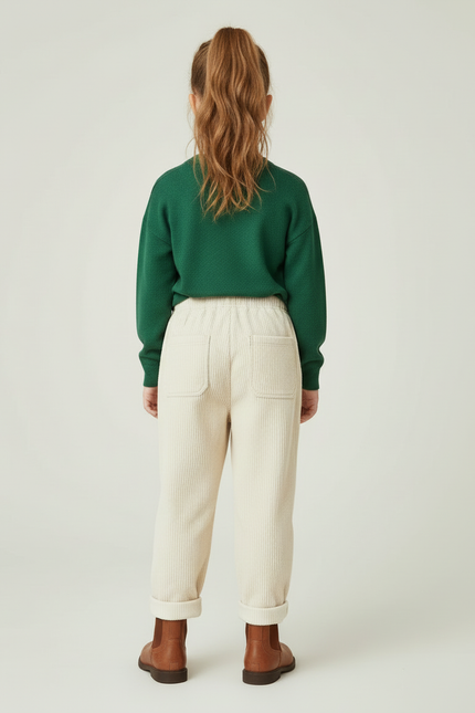 Pantalon Beige Côtelé Ample Élastique Enfant Hiver - Cordé - vue 2