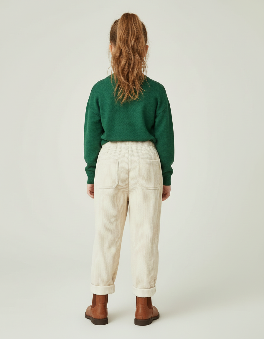 Pantalon Beige Côtelé Ample Élastique Enfant Hiver - Cordé - vue 2