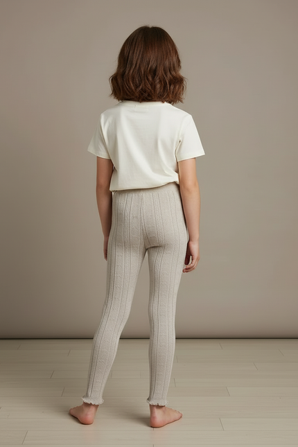 Pantalon Beige Fille Maille Jacquard Confortable - vue 2