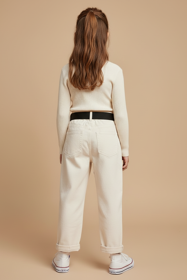 Pantalon Beige Enfant Décontracté Coton Ceinture Noire - Jean - vue 2