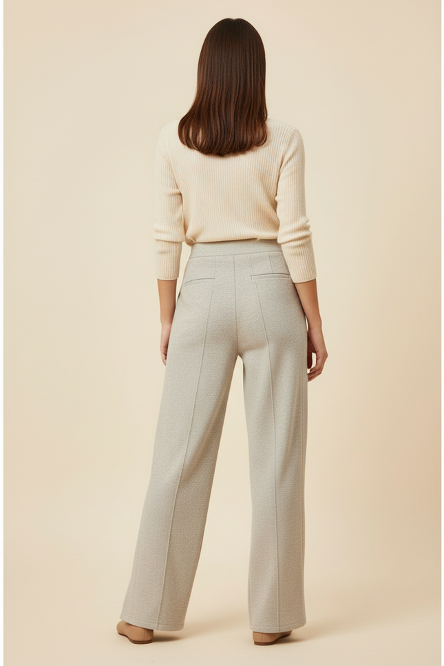 Pantalon Beige Ample Fendu Confortable Femme - Gris Maille - vue 2