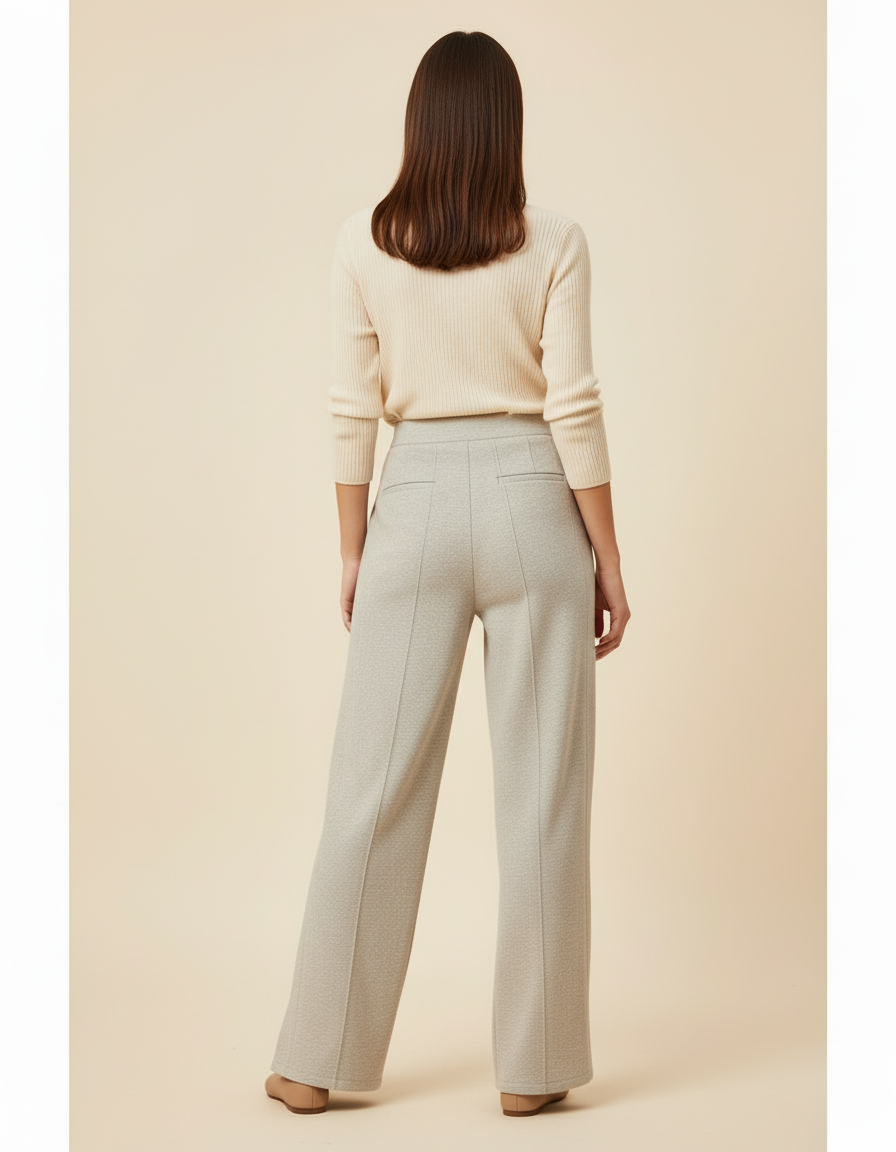 Pantalon Beige Ample Fendu Confortable Femme - Gris Maille - vue 2