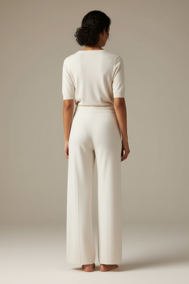 Pantalon Beige Tricoté Ample Laine Mérinos Décontracté - Maille - vue 2