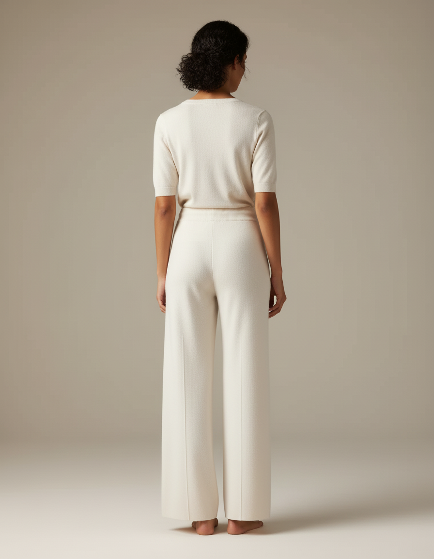 Pantalon Beige Tricoté Ample Laine Mérinos Décontracté - Maille - vue 2
