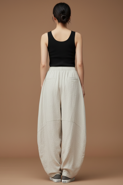 Pantalon Beige Grande Taille Femme - Lin - vue 2