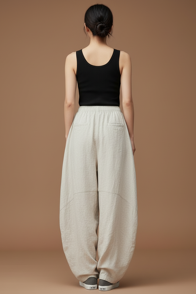 Pantalon Beige Grande Taille Femme - Lin - vue 2