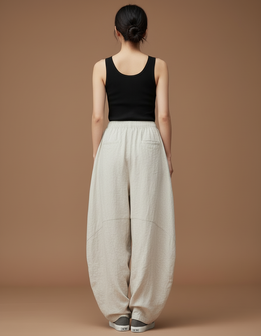 Pantalon Beige Grande Taille Femme - Lin - vue 2