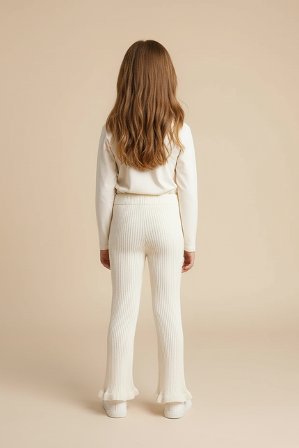 Pantalon Beige Côtelé Évasé Tricoté Confortable Fille - Maille - vue 2