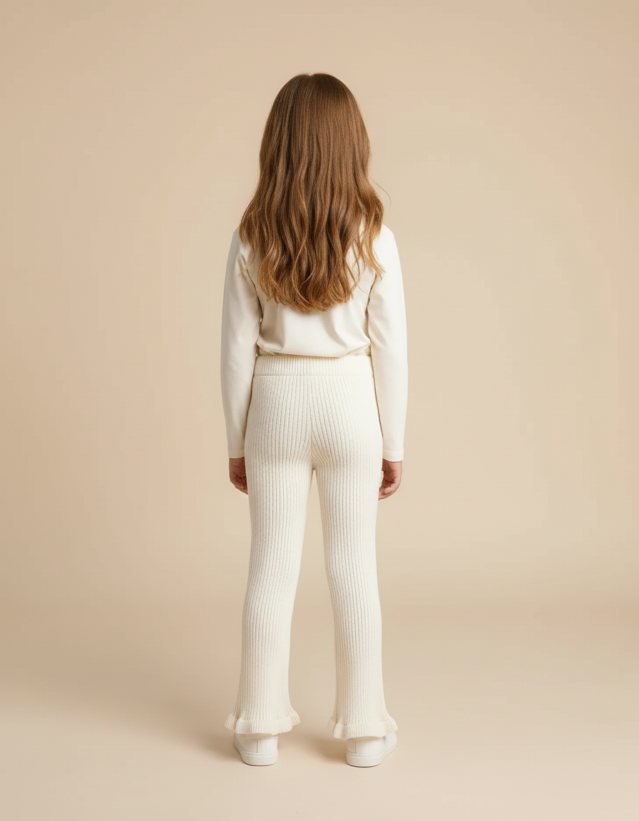 Pantalon Beige Côtelé Évasé Tricoté Confortable Fille - Maille - vue 2