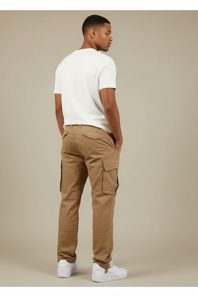 Pantalon Beige Cargo Coton Ample Confortable Décontracté Homme - Kaki Toile - vue 2