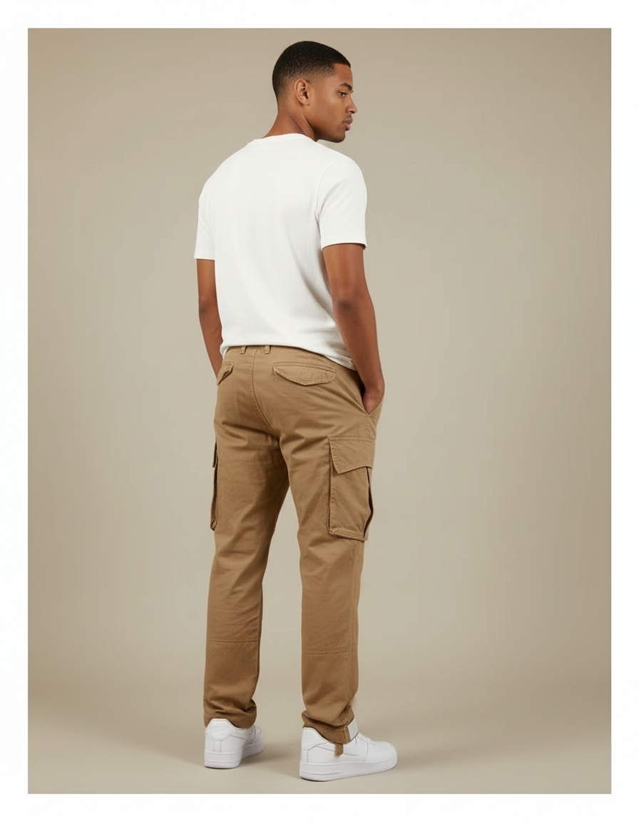 Pantalon Beige Cargo Coton Ample Confortable Décontracté Homme - Kaki Toile - vue 2